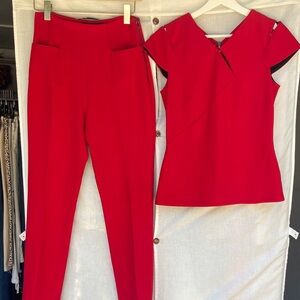 Roland Mouret Vibrant Red 2 Piece Top and Pants Pantsuit Set